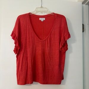 Velvet Red Ruffle Sleeve Women's Top